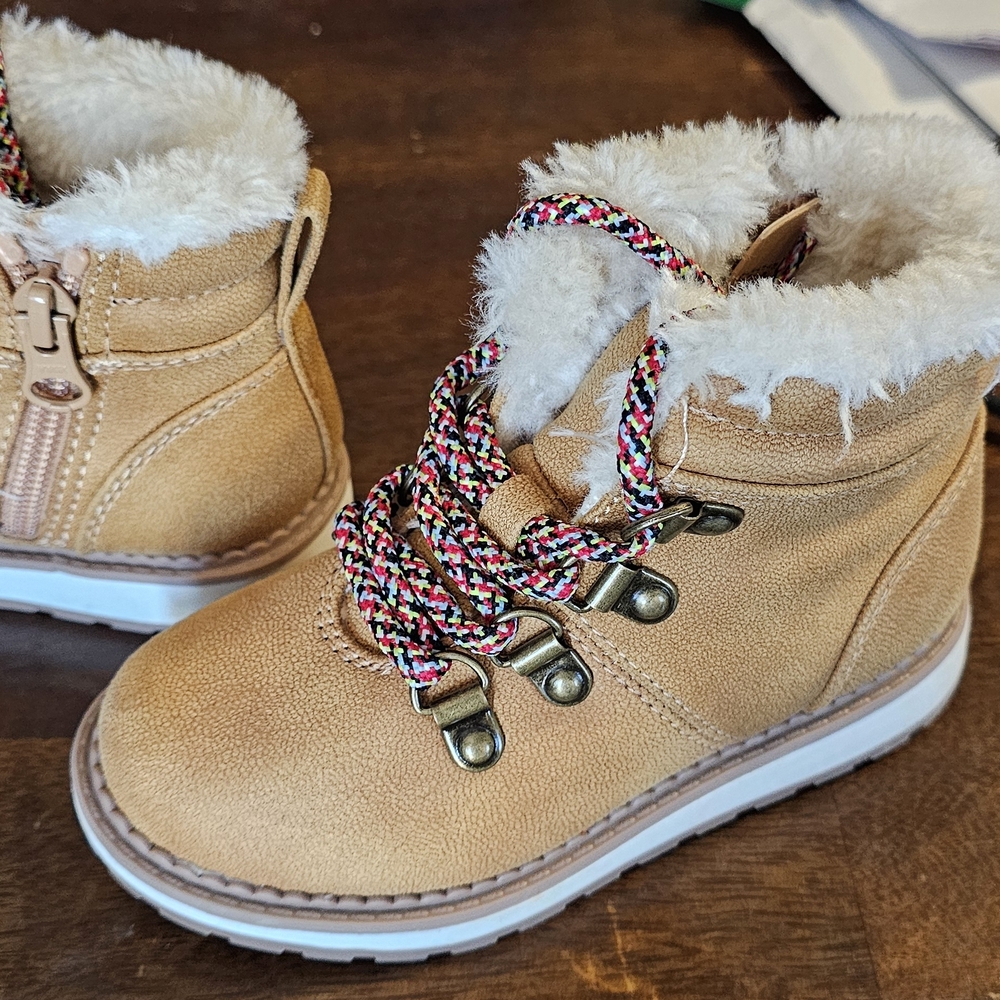 Tan and White Ankle Boots with Fluffy Lining